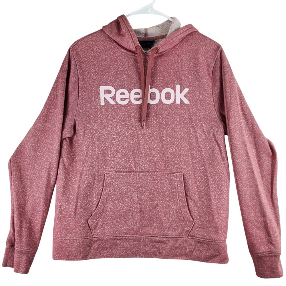 Reebok Pullover Hoodie Sweatshirt Mens Large Heather Pink  Graphic Logo 3RLWJ488